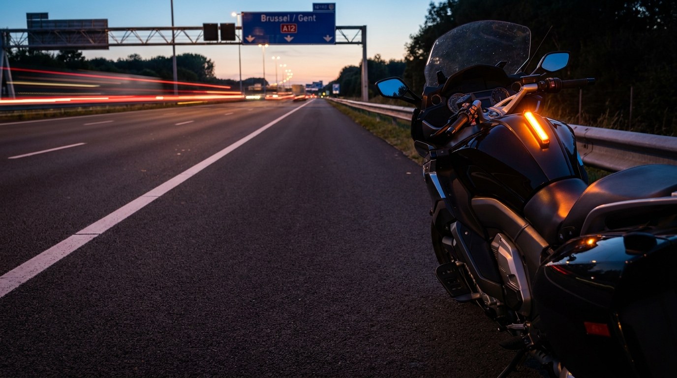 Motor op de E40 bij schemering — PechKit voor elke rijder